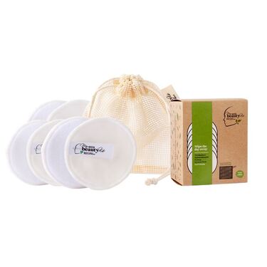 MY ECO BEAUTY KIT - THIN BAMBOO Cotton - RE-USABLE Makeup remover pads  -  'WHITE' 6pk  Includes 'BONUS' cotton wash bag