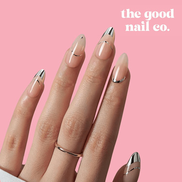 THE GOOD NAIL CO - Press-On Gel Nail Kit - 'SILVER GALAXY' - Medium Almond