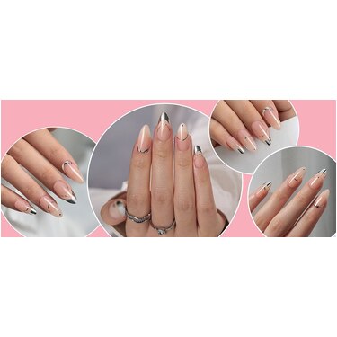 THE GOOD NAIL CO - Press-On Gel Nail Kit - 'SILVER GALAXY' - Medium Almond