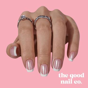 THE GOOD NAIL CO - Press-On Gel Nail Kit - 'PINK FOILED FRENCHIE' - Short Square