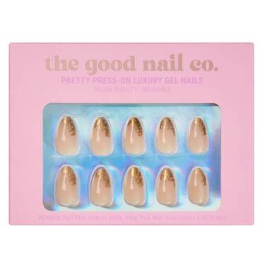 THE GOOD NAIL CO - Press-On Gel Nail Kit - 'GOLDEN FOIL' - Short Almond