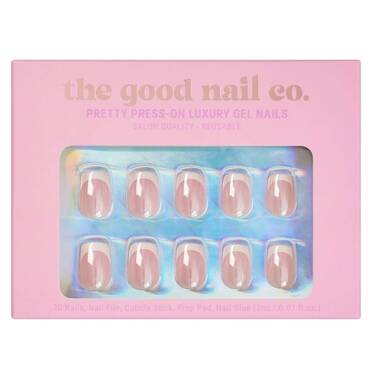 THE GOOD NAIL CO - Press-On Gel Nail Kit - 'PINK FOILED FRENCHIE' - Short Square