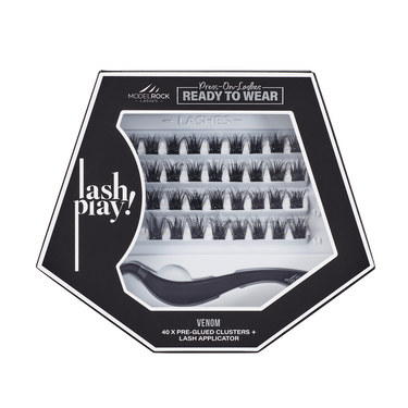 LASH PLAY Ready to Wear Pre-Glued Box Set - VENOM - 40 x Clusters with Lash Applicator - Mixed Lengths